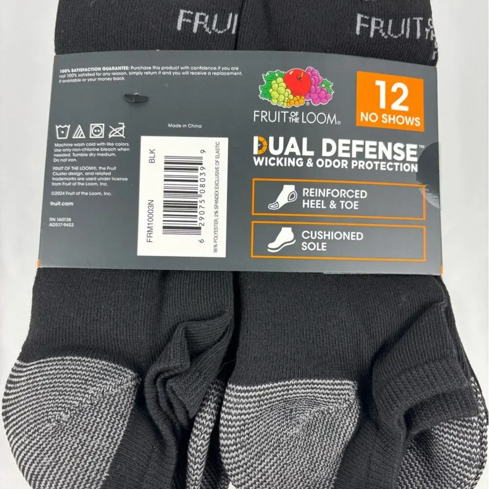 NWT Fruit of the Loom Men's Athletic Socks No Show- Black 6 pairs - Picture 3 of 3